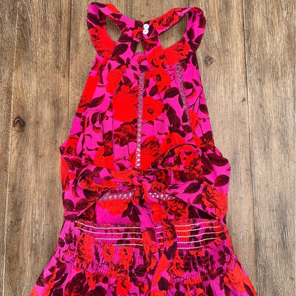 Abel The Label Halter Top Maxi Dress Women S Floral Backless Cut Out Smocked Red - Picture 10 of 10